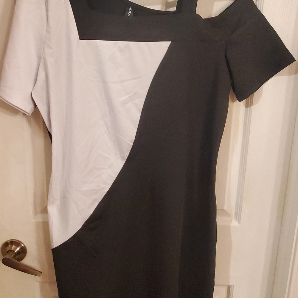 Chic Asymmetrical Black and White Dress